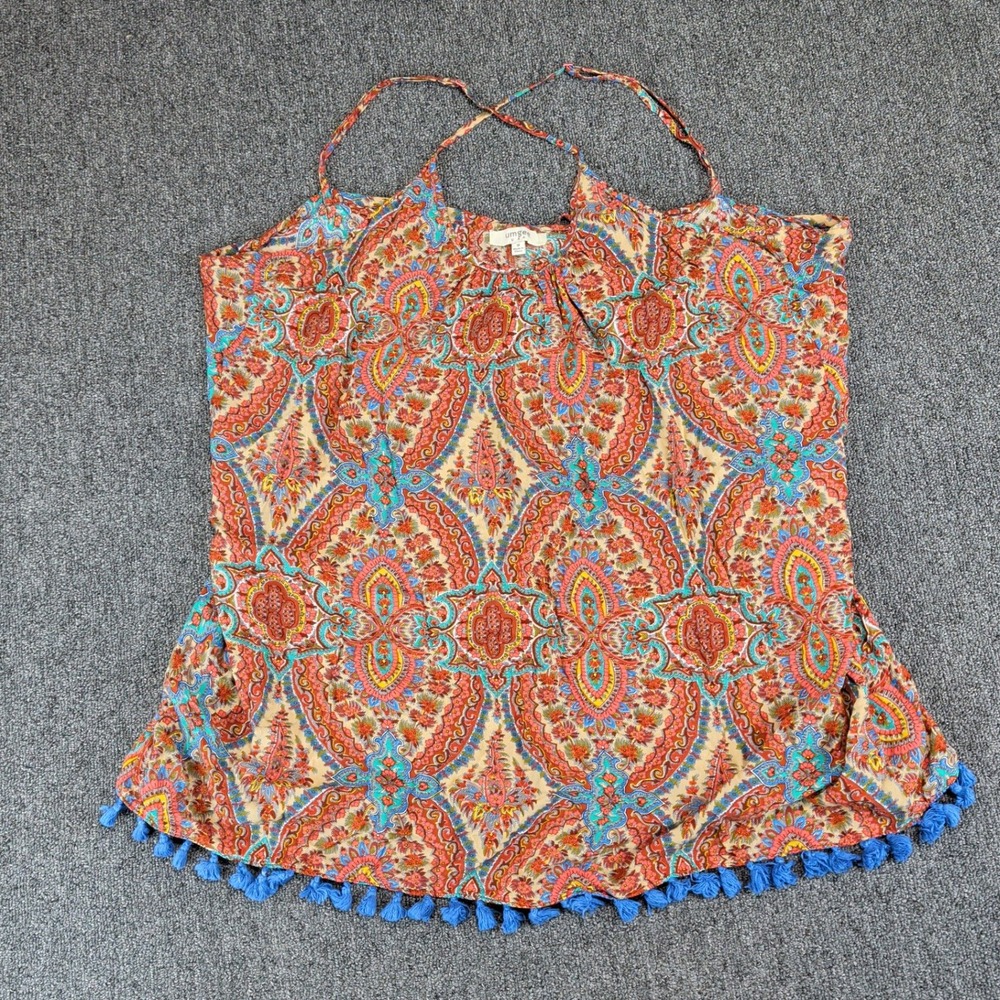 Umgee Boho Paisley Tassel‎ Cami Tank Top Women Medium Multi Color Cotton Blend